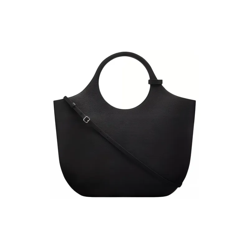 COURREGES Grain Leather Shoulder Bag, Crossbody Bag, Handbag Large Size Women's Black-1