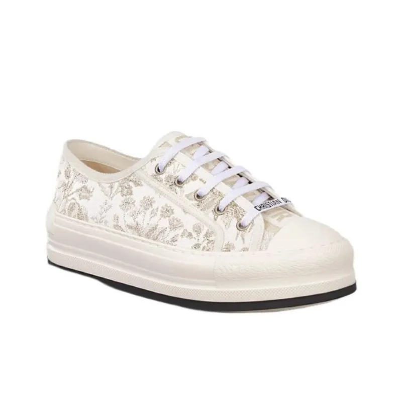 DIOR Walk'n'Dior Platform Shoes Low Top Skateboard Shoes Women's White Gold-2