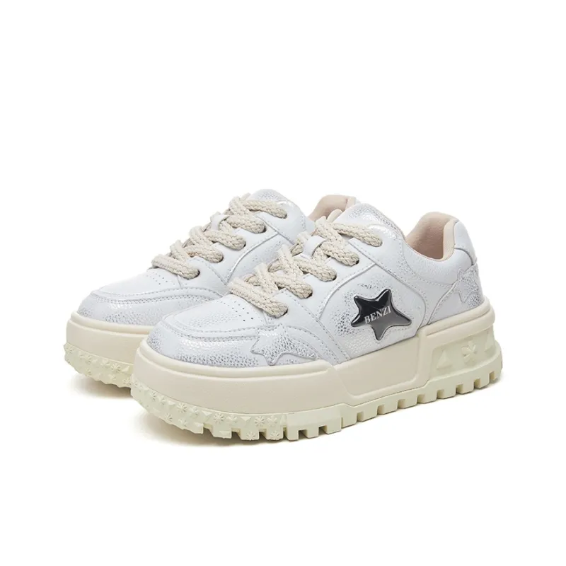 BENZI Skateboard Shoes Women's Low Top White/Beige Polished-1