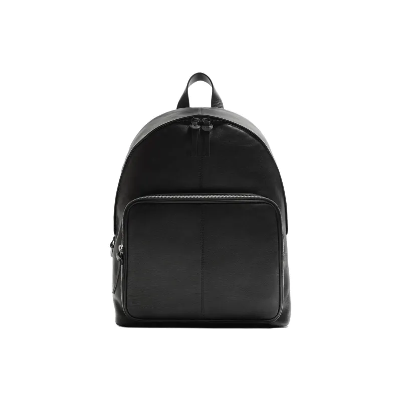 ZARA Cow Leather Backpack Regular Men's Black-0