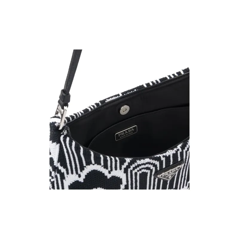 PRADA Cleo Polyester Handbag Women's Black White-4