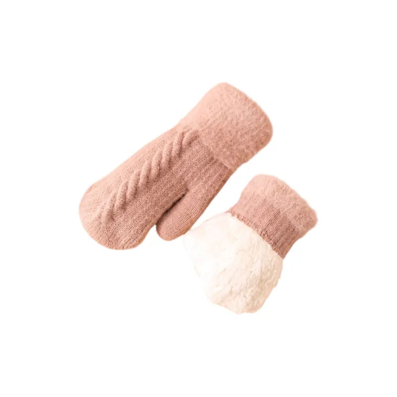 SNOW FLYING Camel Wool Knit Gloves Women's-8