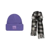 Purple Hood with Black Beige Scarf