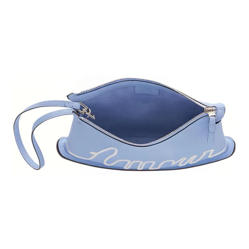 Delvau Brillant Cow Leather Clutch Women's Blue/White-2