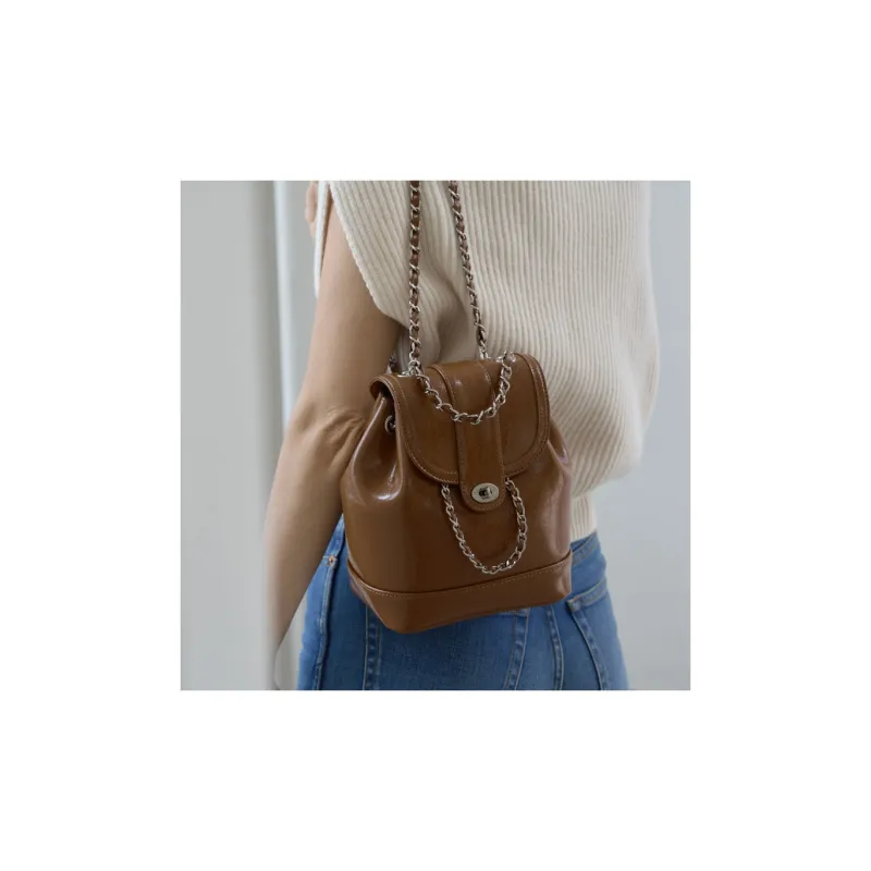 CARDINAL RED Cow Leather Backpack Regular Women's Camel Brown-3