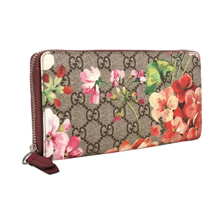 GUCCI GG Blooms Canvas Long Zip Closure Wallets Women's Ebony/Pink-2
