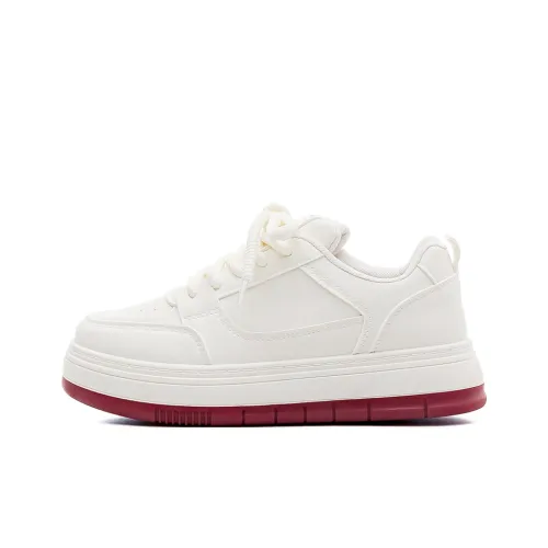 HUANQIU Anti-Slip And Wear-Resistant Breathable Low-Top Skateboard Shoes Women's White Red