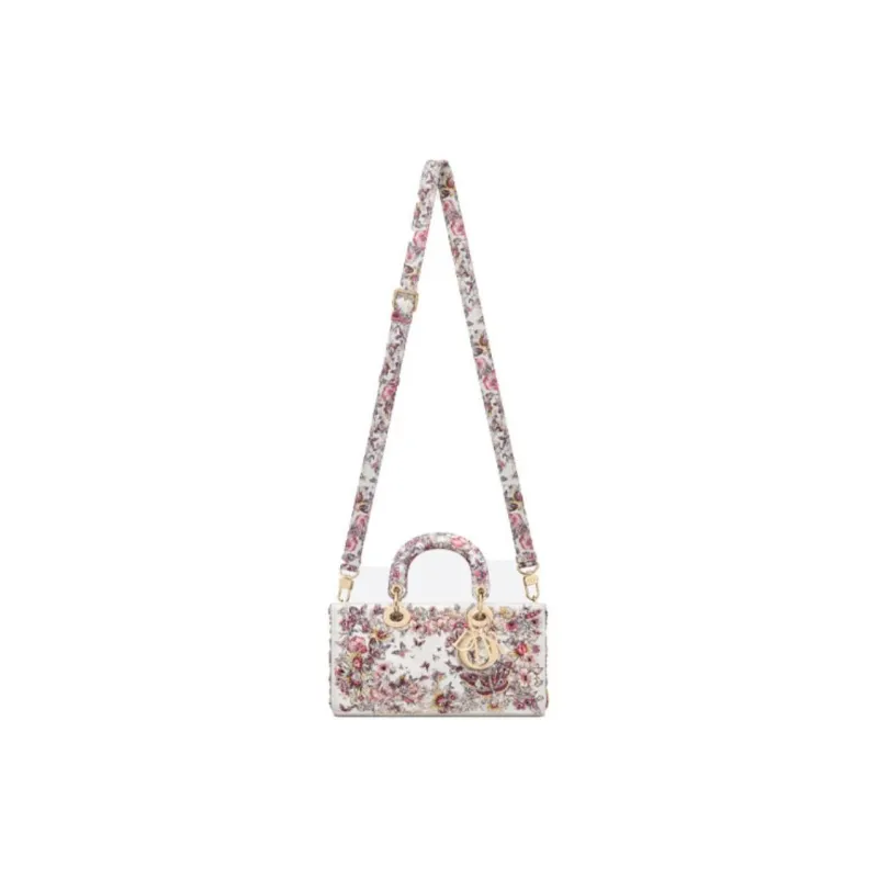 DIOR Lady D-JOY Cow Leather Handbag Shoulder Bag Women's Pink/White-3