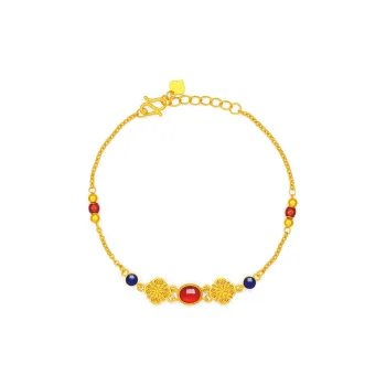 SUNFEEL Palace Enamel Collection, Bao Luo Zhu Enamel Filigree Solid Gold 999 .9 Priced In Gram Gold Bracelet Women's