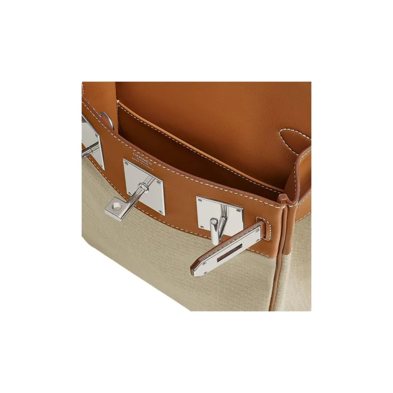HERMES Hac A Dos Bivouac CanvasSwift Calfskin Sling Bag Small Size Men's Gold & Brown-3