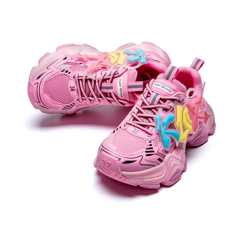 KUX Chunky Sneakers Women's Low Top Rainbow Pink-3