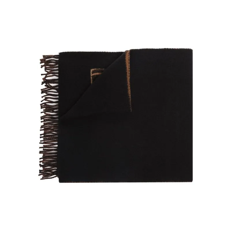 FENDI Virgin Wool Cashmere Knit Scarves Women's Black-0