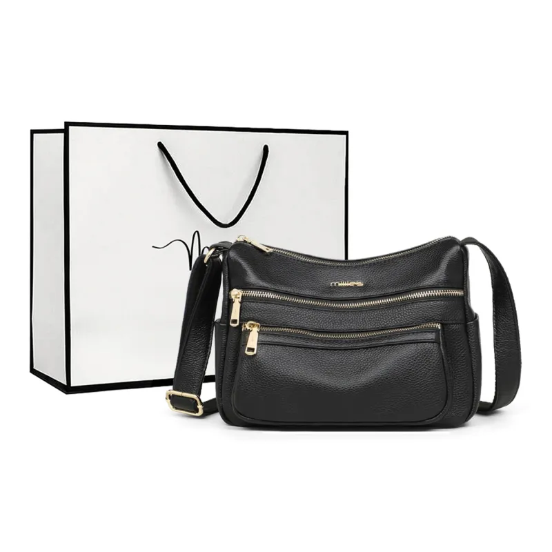 MILLIE'S Cow Leather With Synthetic Leather Underarm Shoulder Bag, Crossbody Bag Regular Women's Small, Black-0