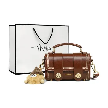 MILLIE'S Cow Leather Messenger Bag, Handbag, Shoulder Bag, Crossbody Bag, Cylinder Bag Regular Women's Coffee