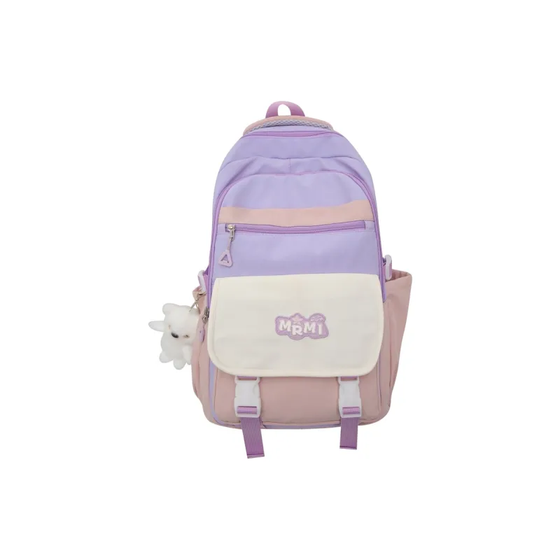 Travel Nylon Backpack Regular Unisex Black/Purple With Pink/Blue With Yellow/Brown With Khaki-3