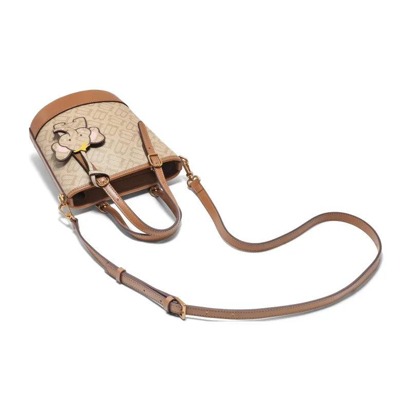 BELLE Artificial Leather Bucket Bag, Shoulder Bag, Crossbody Bag, Handbag Medium Size Women's Coffee/Apricot/White-9
