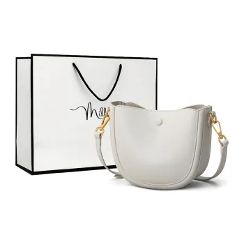 MILLIE'S Cow Leather With Synthetic Leather Underarm Crossbody Bag, Shoulder Bag, Saddle Bag Trumpets Women's Ecru