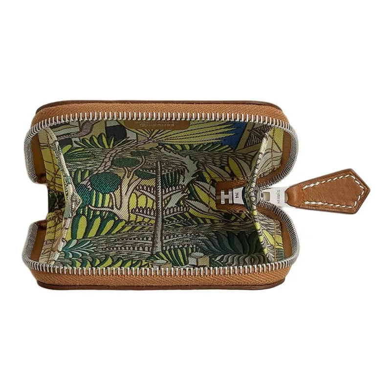 HERMES Silk'In Evercolor Calfskin Coin Purse Women's Gold/Light Purple/Light Green-1