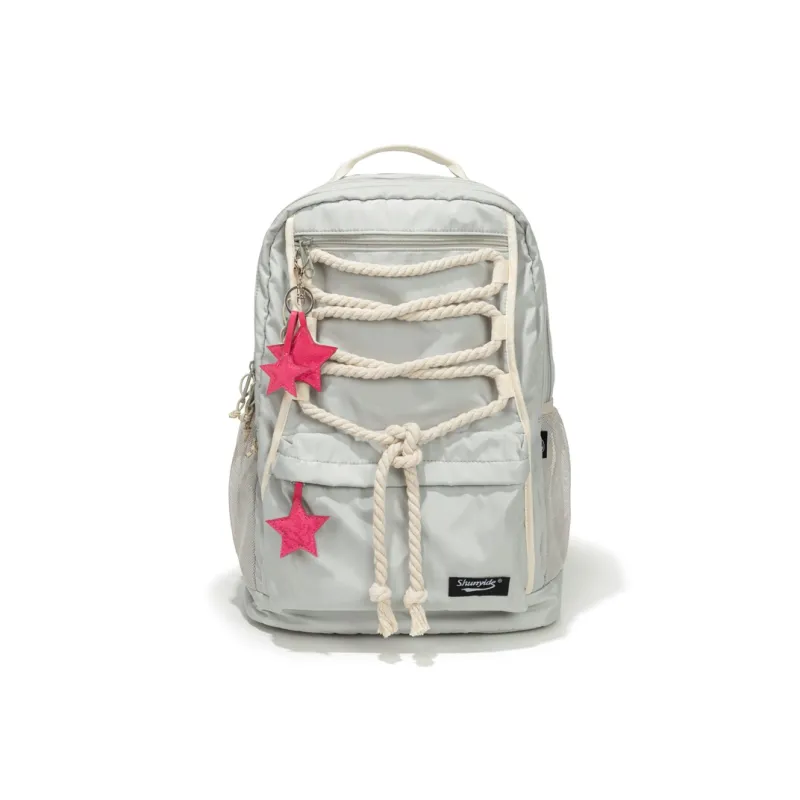 SHUNYIDE Nylon Double Shoulder Backpack Students Backpack Laptop Bag Medium Size Unisex Silver Gray-2