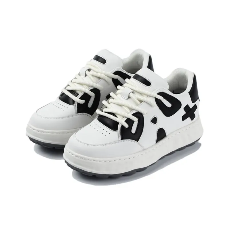 Year By Year Anti Slip And Wear Resistant Height Increasing Low Top Casual Shoes Unisex Black White-1