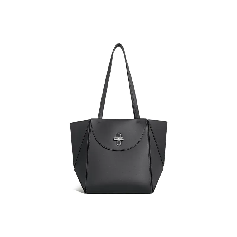Cthulhu Cow Leather Elegant Minimalist Style Capsule Foldable Shoulder Bag Medium Size Women's Black/Beige/Gray/White-1