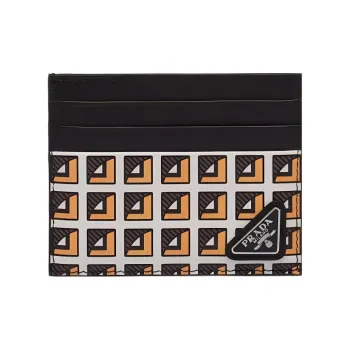 PRADA Leather Card Holder Men's Yellow/White/Black