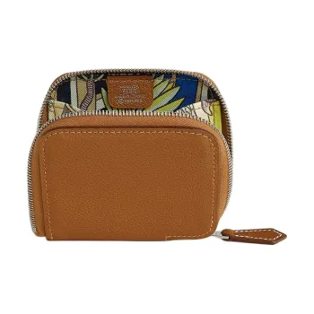 HERMES Silk'In Evercolor Calfskin Coin Purse Women's Gold/Light Purple/Light Green