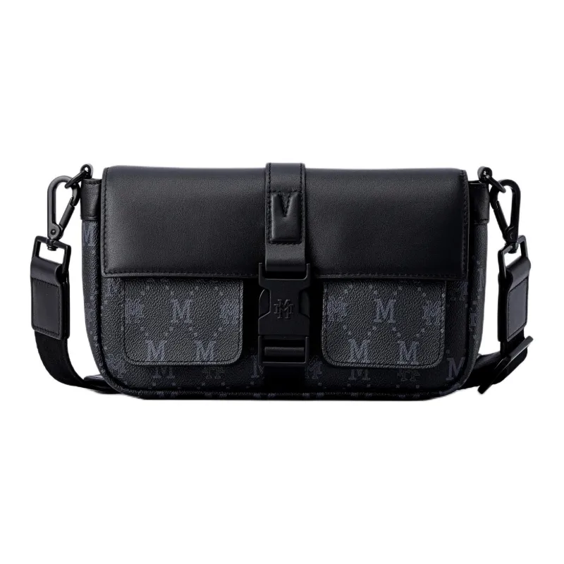 FION Mountain And Sea Journey Series Artificial Leather Shoulder Bag, Crossbody Bag Men's Classic Black-0
