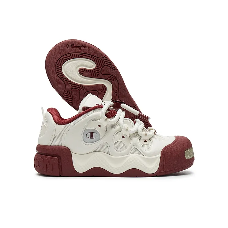 Champion Puffed Donut Low Top Skateboard Shoes Men's Milk White/Team Red-1