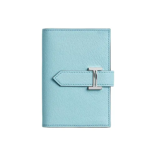 HERMES Bearn Mysore Goat Skin Wallet Mini Women's U2 Bleu Zephyr And Breeze Blue