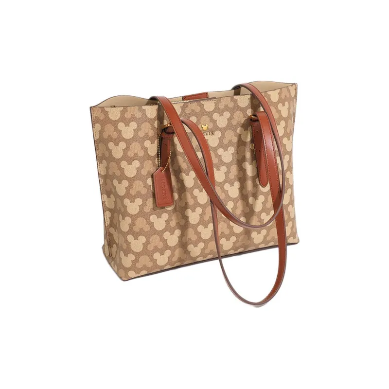 Disney Mickey Series PU Tote Bag, Tote Bag, Armpit Bag, Handbag, Shoulder Bag Regular Large Size Women's Brown-3