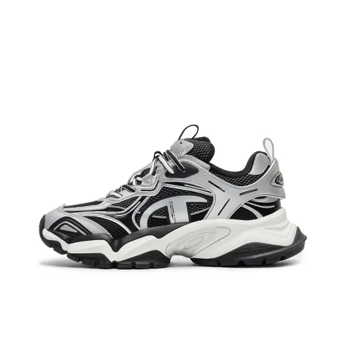 Champion Sharktooth Shoes Power Armor Low Top Chunky Sneakers Men's Silver White/Black