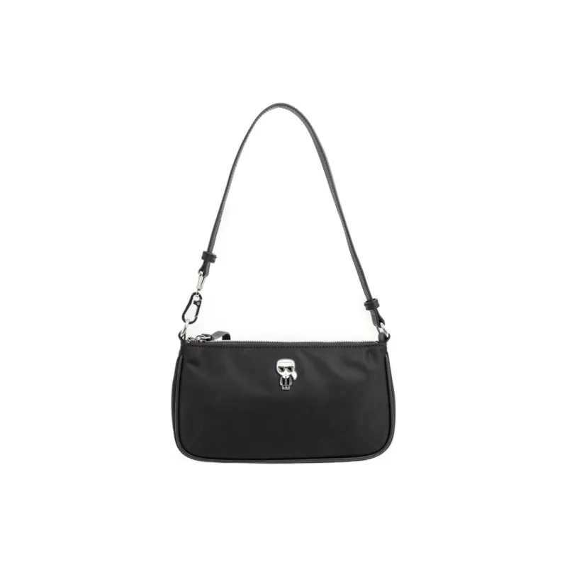 KARL LAGERFELD Nylon With Top Grain Cow Leather Handbag, Shoulder Bag, Crossbody Bag Women's Black-1