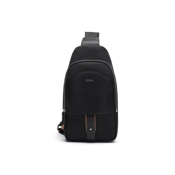 Satchi Cow Leather Fabric Sling Bag Small Size Men's Black