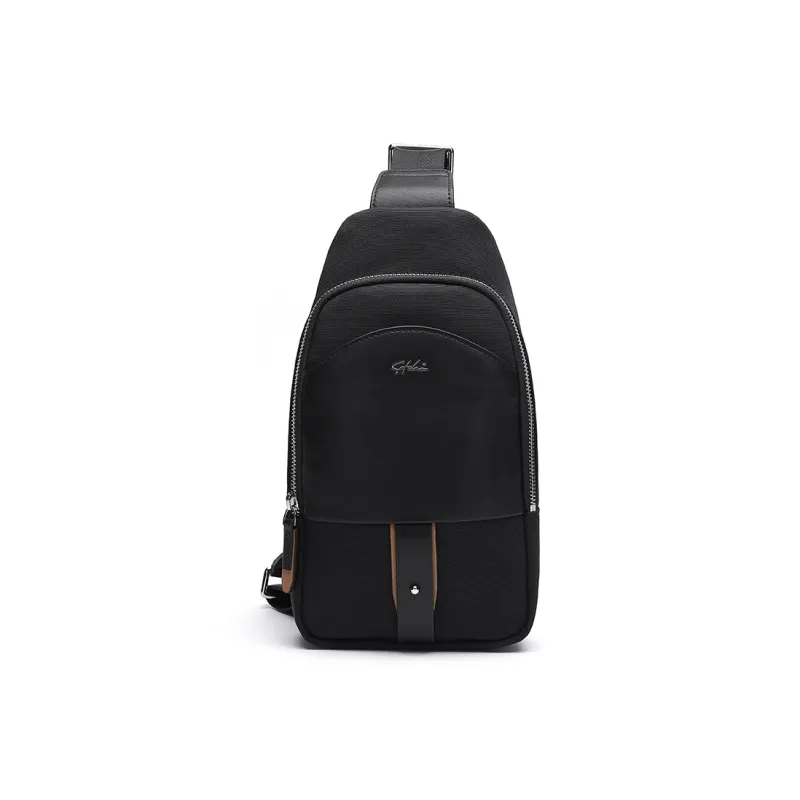 Satchi Cow Leather Fabric Sling Bag Small Size Men's Black-0