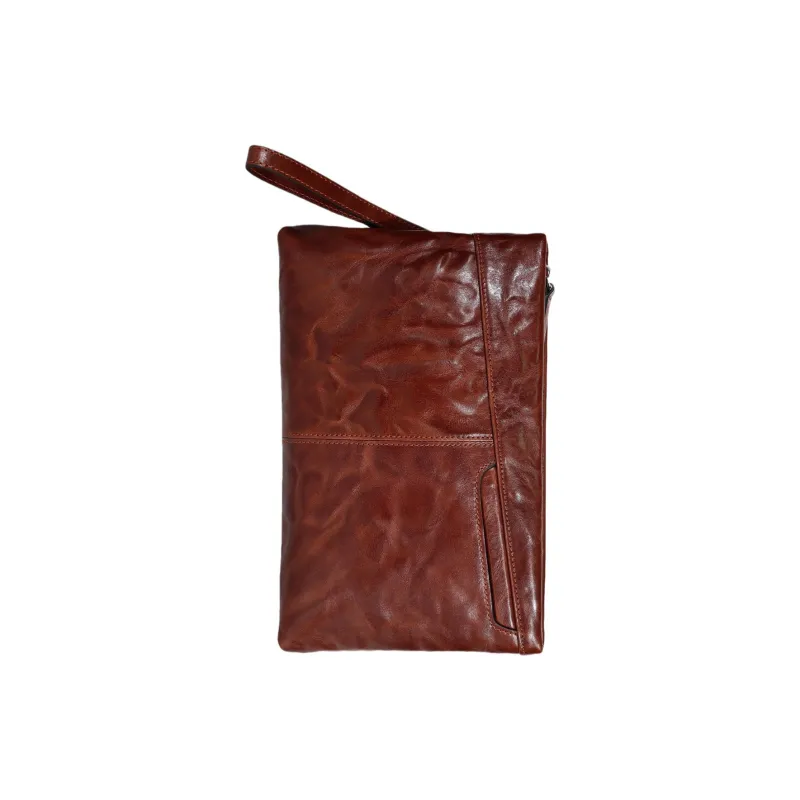 DOSRFINI Cow Leather Clutch Large Size Men's Black/Russet-4