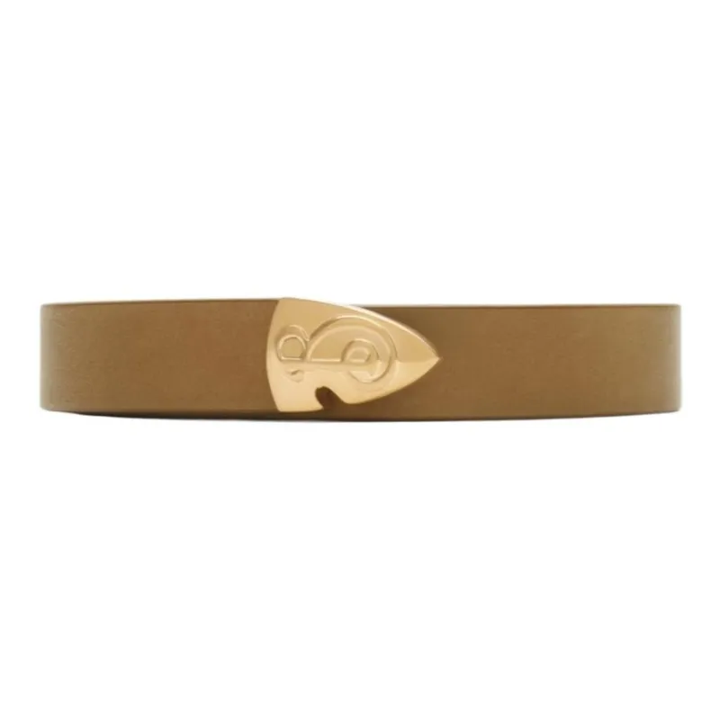 Burberry Calfskin, Gold Plated Leather Belts Women's Taupe Gray Width 2CM-0