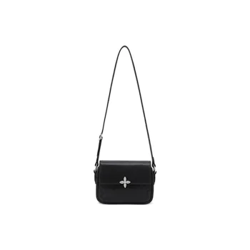 SMFK Vegetable Tanned Cow Leather Crossbody Bag Medium Size Women's Wilderness Black