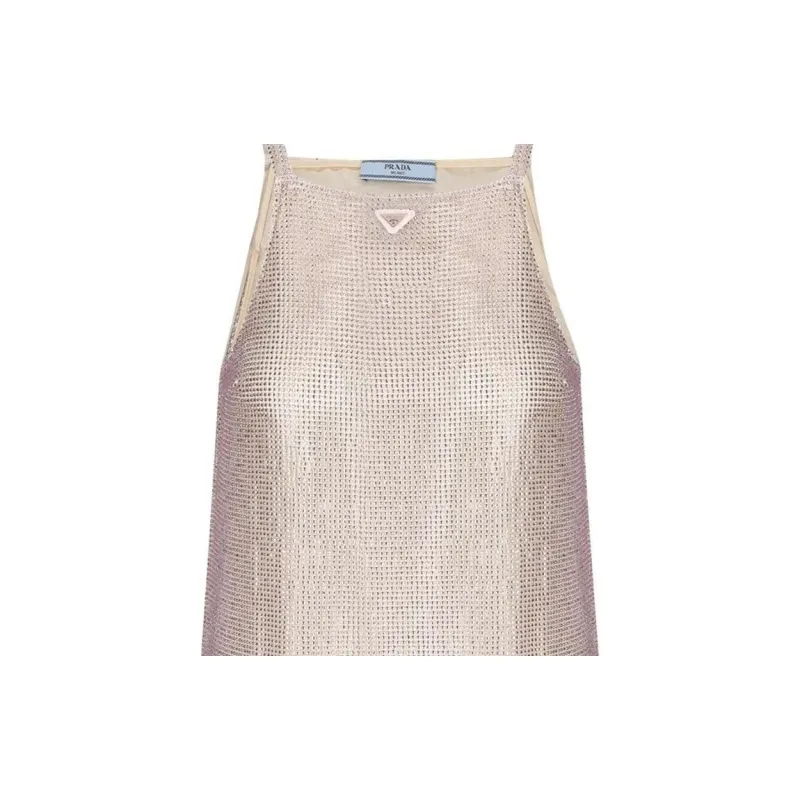 PRADA Triangle Logo Embellished Mesh Dress-2