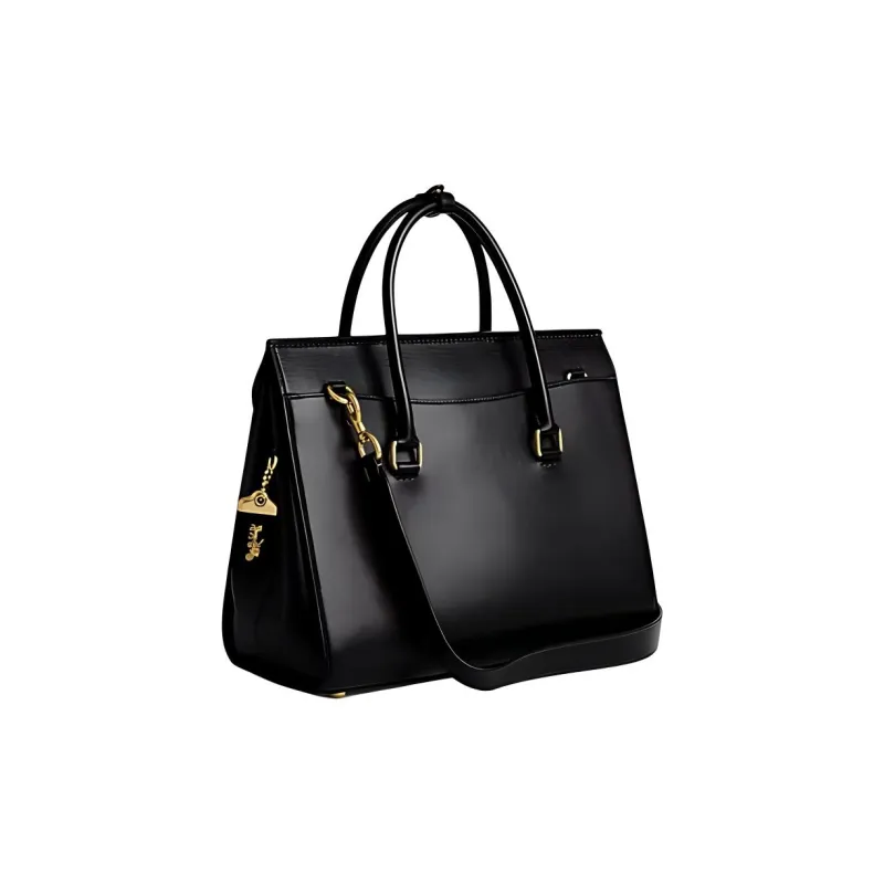 COACH Calfskin Briefcase, Shoulder Bag, Crossbody Bag, Handbag Tubas Women's Black-0