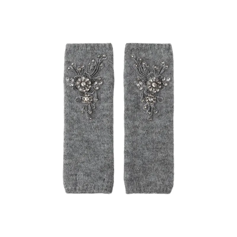 ZARA Acrylic Knit Gloves Women's Gray-0