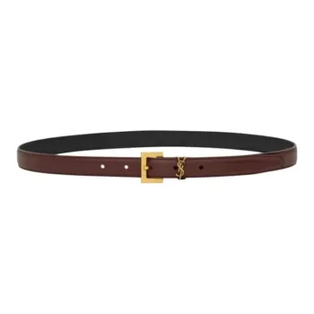 SAINT LAURENT Cow Leather Leather Belts Women's Red Sandalwood Width  2CM