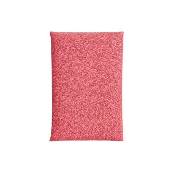 HERMES Calvi Chandra Goatskin Card Holder Women's U5 Rose Lipstick Lip Balm Pink