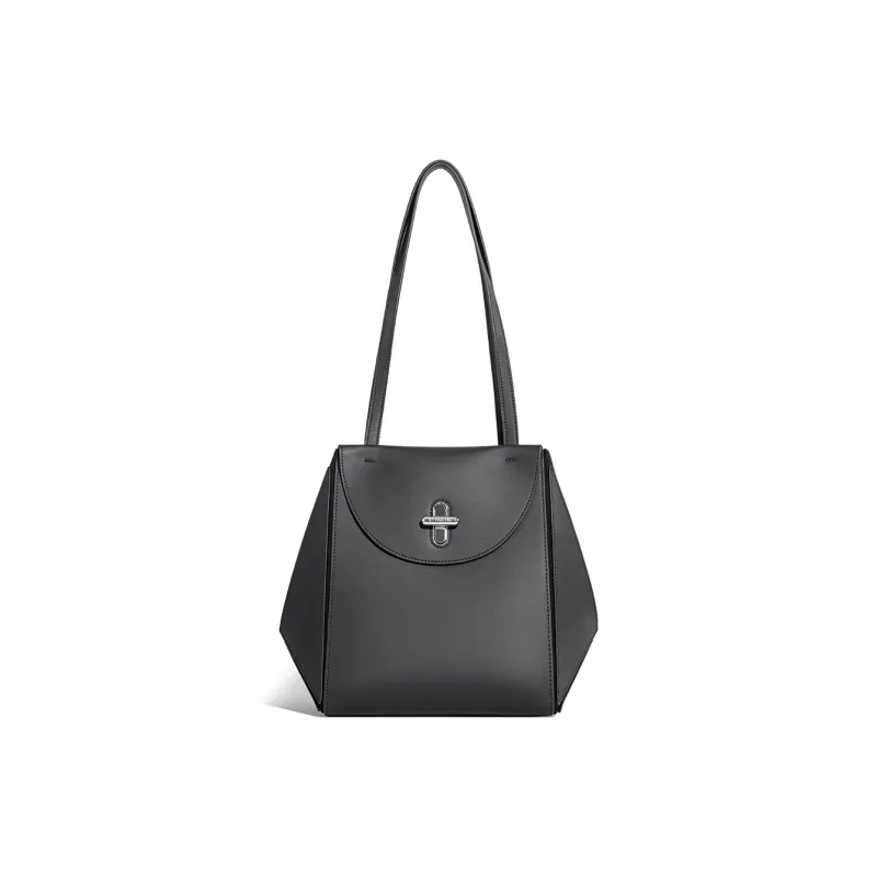 Cthulhu Cow Leather Elegant Minimalist Style Capsule Foldable Shoulder Bag Medium Size Women's Black/Beige/Gray/White-4