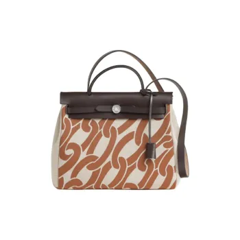 HERMES Herbag Zip Canvas With Leather Shoulder Bag, Crossbody Bag, Handbag Women's Dark Brown & Brown & Beige