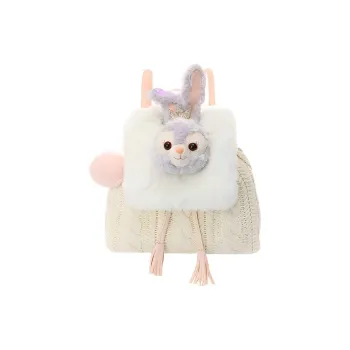 Disney Knitted Fabric Plush Faux Fur Backpack Regular Women's Beige