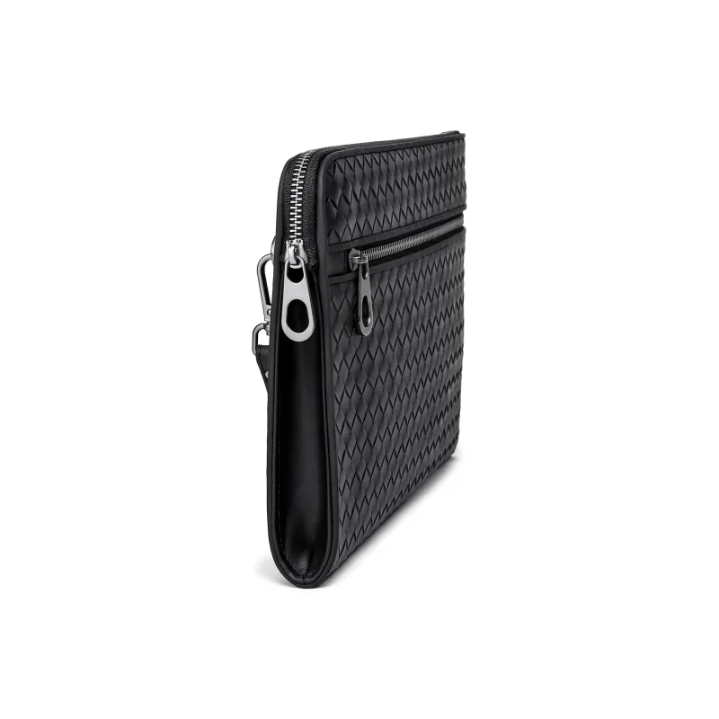FAIRWHALE Top Grain Cow Leather Clutch Men's Black-4