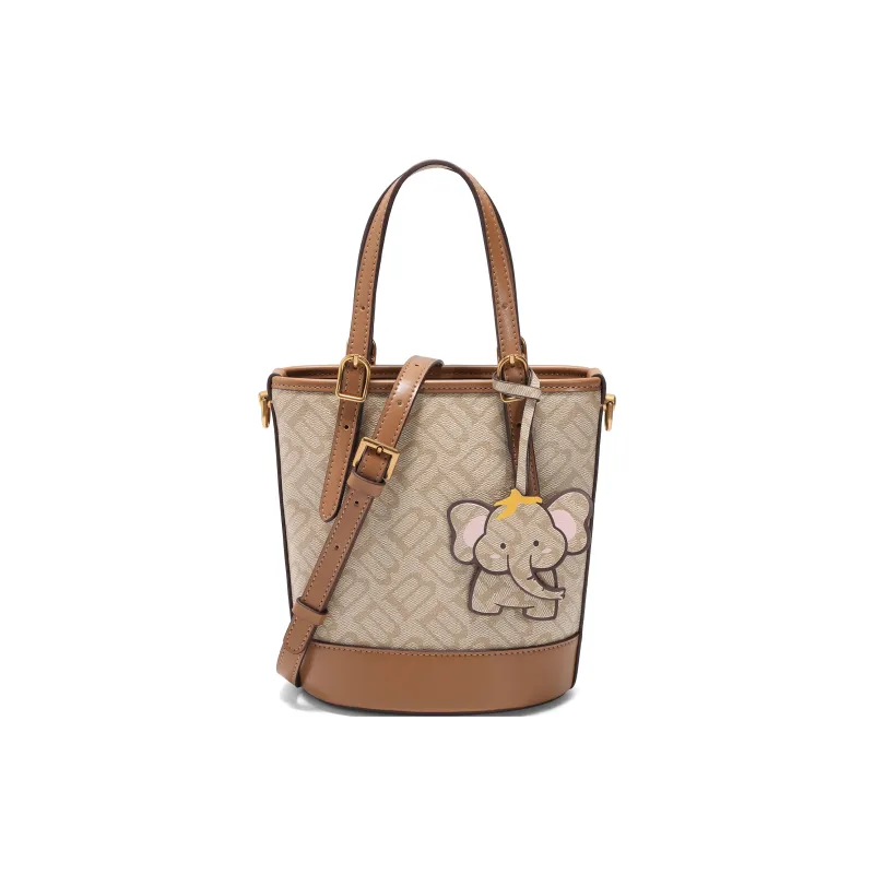 BELLE Artificial Leather Bucket Bag, Shoulder Bag, Crossbody Bag, Handbag Medium Size Women's Coffee/Apricot/White-5