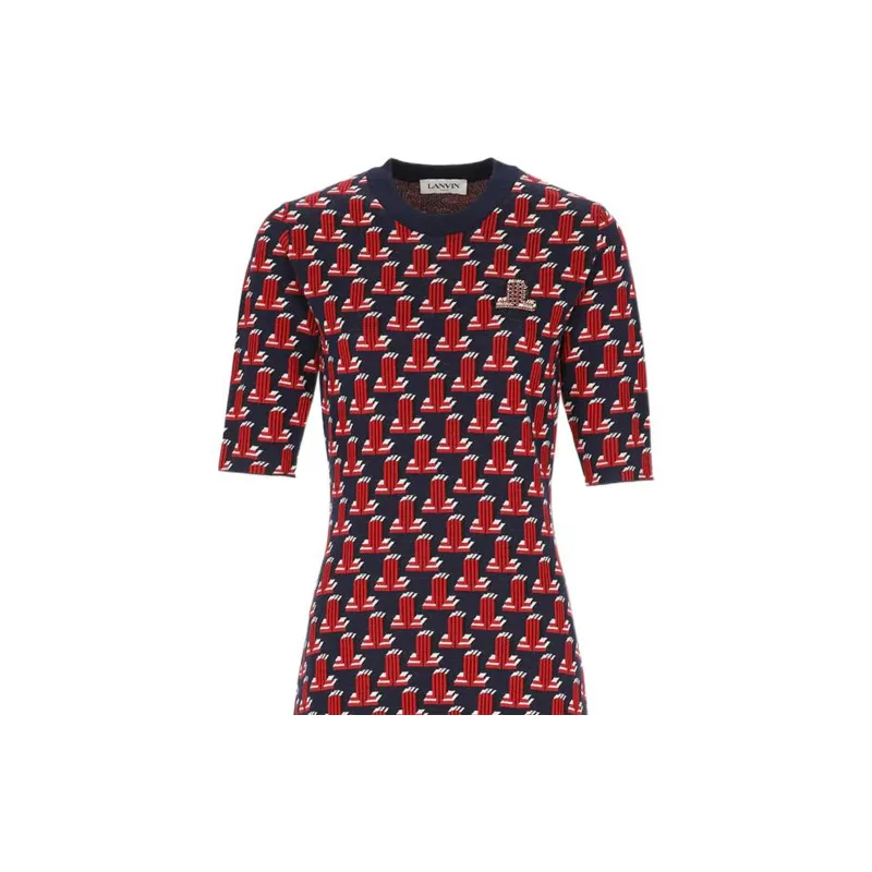 Lanvin Short Sleeved Dresses Women's Dark Blue-4