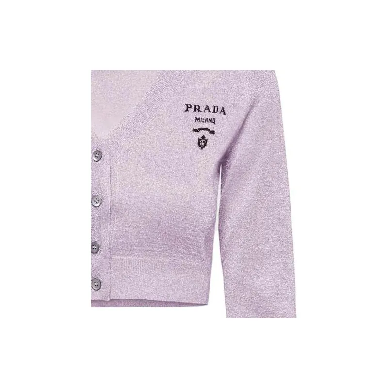 PRADA Cropped Lurex Cardigan Sweater Lilac-2